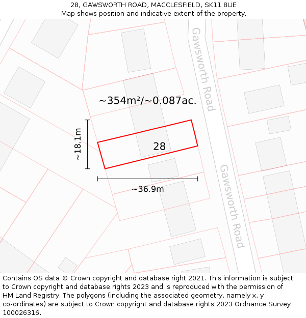 28, GAWSWORTH ROAD, MACCLESFIELD, SK11 8UE: Plot and title map