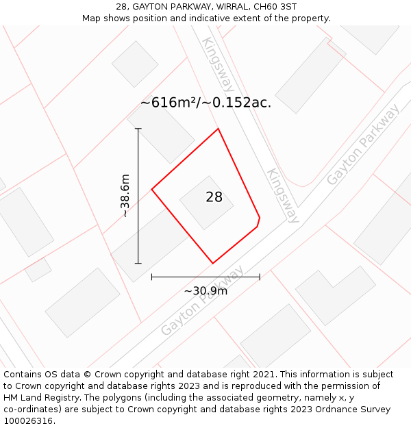 28, GAYTON PARKWAY, WIRRAL, CH60 3ST: Plot and title map