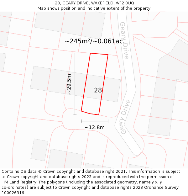 28, GEARY DRIVE, WAKEFIELD, WF2 0UQ: Plot and title map