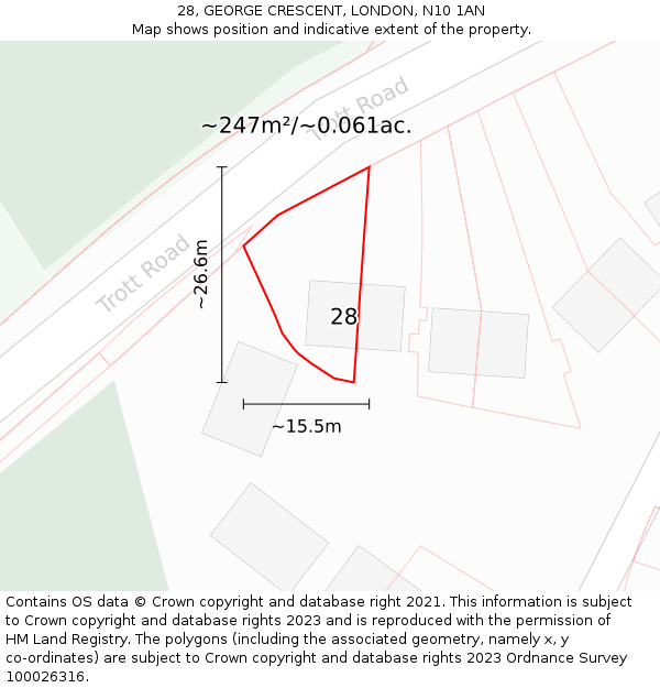 28, GEORGE CRESCENT, LONDON, N10 1AN: Plot and title map