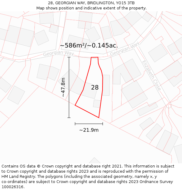 28, GEORGIAN WAY, BRIDLINGTON, YO15 3TB: Plot and title map