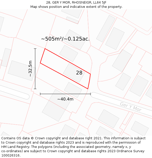 28, GER Y MOR, RHOSNEIGR, LL64 5JF: Plot and title map