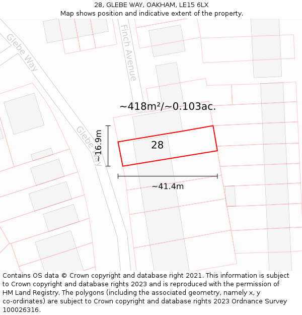 28, GLEBE WAY, OAKHAM, LE15 6LX: Plot and title map