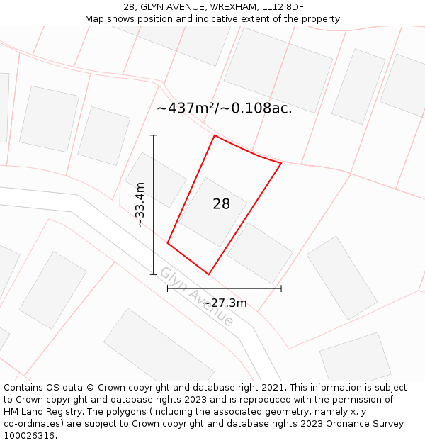 28, GLYN AVENUE, WREXHAM, LL12 8DF: Plot and title map