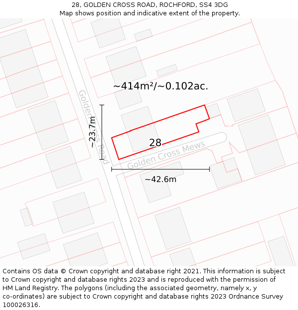 28, GOLDEN CROSS ROAD, ROCHFORD, SS4 3DG: Plot and title map