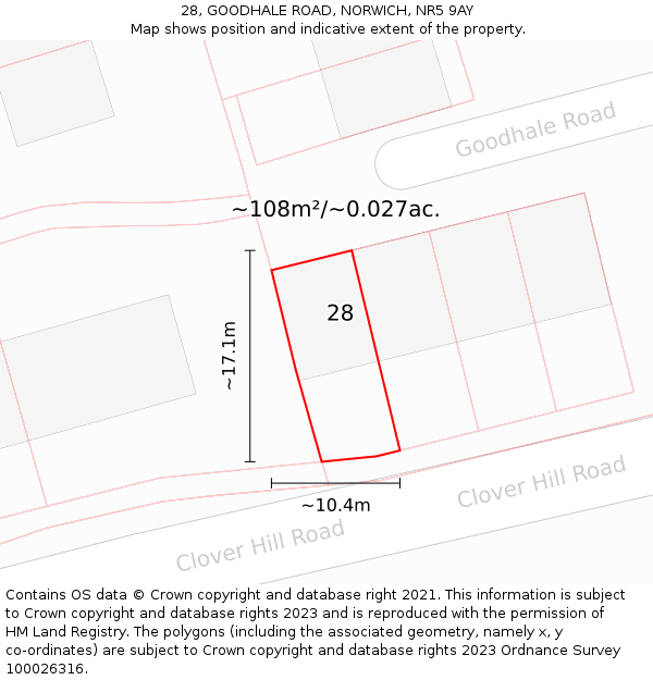 28, GOODHALE ROAD, NORWICH, NR5 9AY: Plot and title map