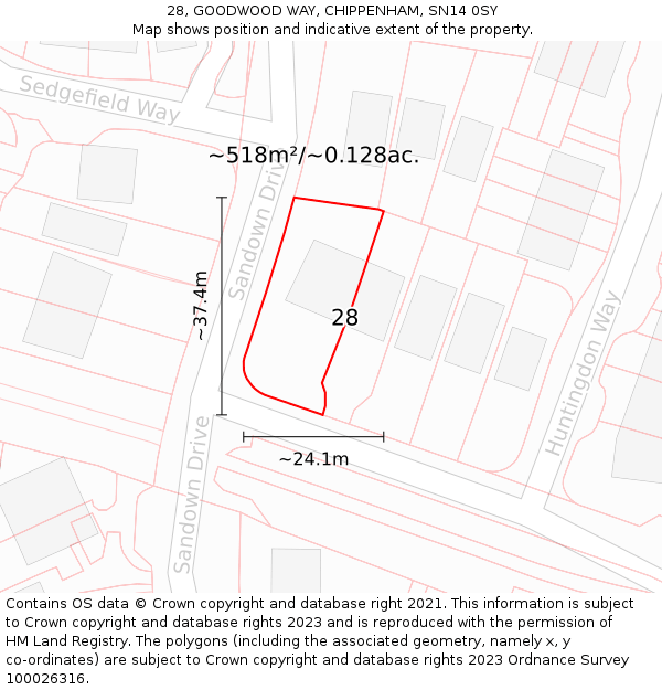 28, GOODWOOD WAY, CHIPPENHAM, SN14 0SY: Plot and title map