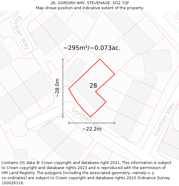 28, GORDIAN WAY, STEVENAGE, SG2 7QF: Plot and title map