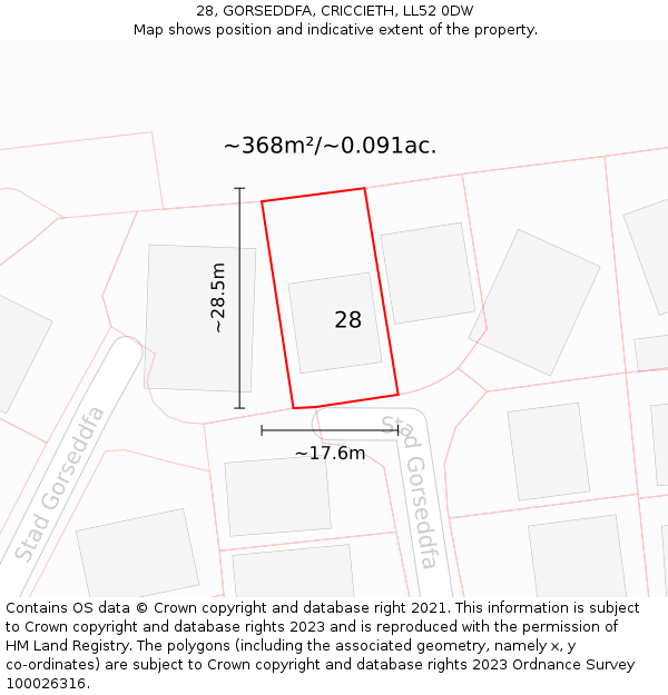 28, GORSEDDFA, CRICCIETH, LL52 0DW: Plot and title map