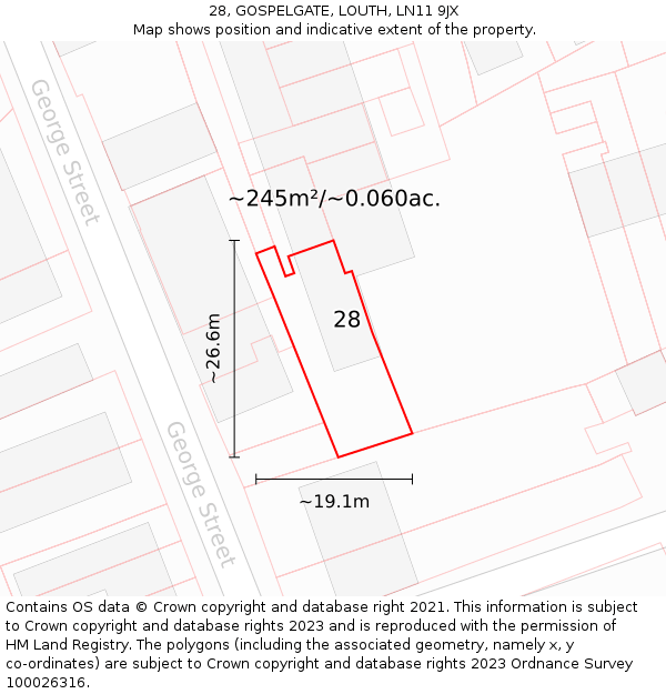 28, GOSPELGATE, LOUTH, LN11 9JX: Plot and title map