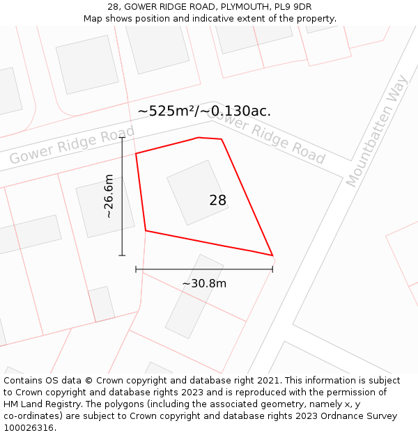 28, GOWER RIDGE ROAD, PLYMOUTH, PL9 9DR: Plot and title map