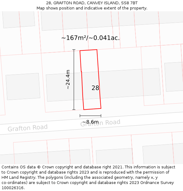 28, GRAFTON ROAD, CANVEY ISLAND, SS8 7BT: Plot and title map