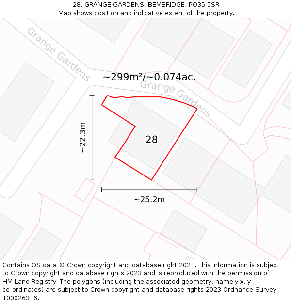 28, GRANGE GARDENS, BEMBRIDGE, PO35 5SR: Plot and title map