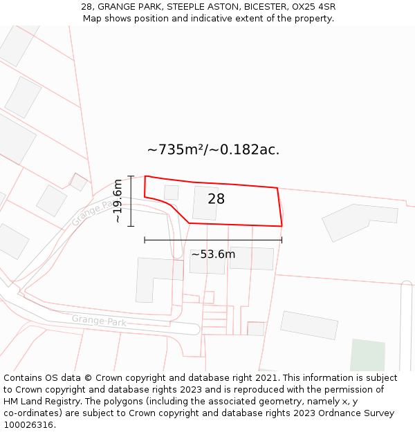 28, GRANGE PARK, STEEPLE ASTON, BICESTER, OX25 4SR: Plot and title map