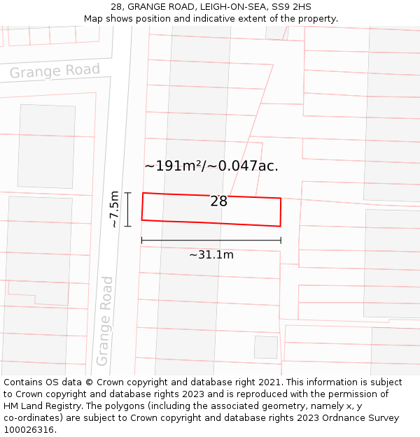 28, GRANGE ROAD, LEIGH-ON-SEA, SS9 2HS: Plot and title map