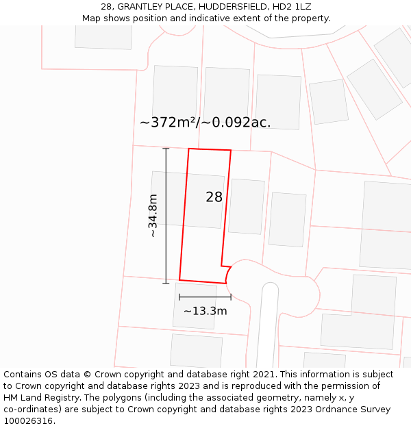 28, GRANTLEY PLACE, HUDDERSFIELD, HD2 1LZ: Plot and title map