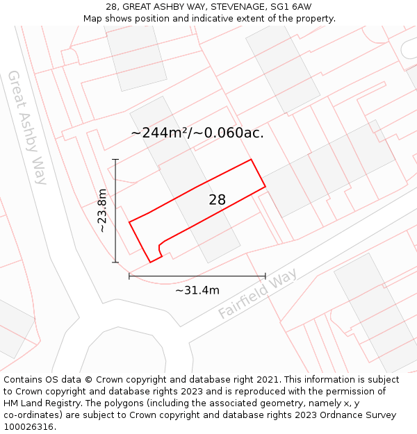 28, GREAT ASHBY WAY, STEVENAGE, SG1 6AW: Plot and title map