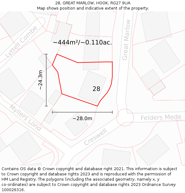 28, GREAT MARLOW, HOOK, RG27 9UA: Plot and title map