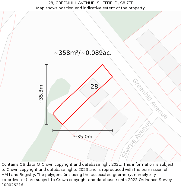 28, GREENHILL AVENUE, SHEFFIELD, S8 7TB: Plot and title map