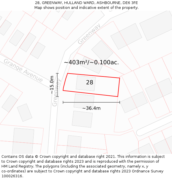 28, GREENWAY, HULLAND WARD, ASHBOURNE, DE6 3FE: Plot and title map