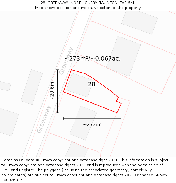 28, GREENWAY, NORTH CURRY, TAUNTON, TA3 6NH: Plot and title map