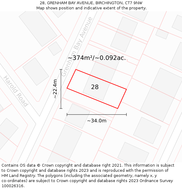 28, GRENHAM BAY AVENUE, BIRCHINGTON, CT7 9NW: Plot and title map