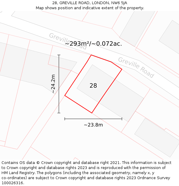 28, GREVILLE ROAD, LONDON, NW6 5JA: Plot and title map