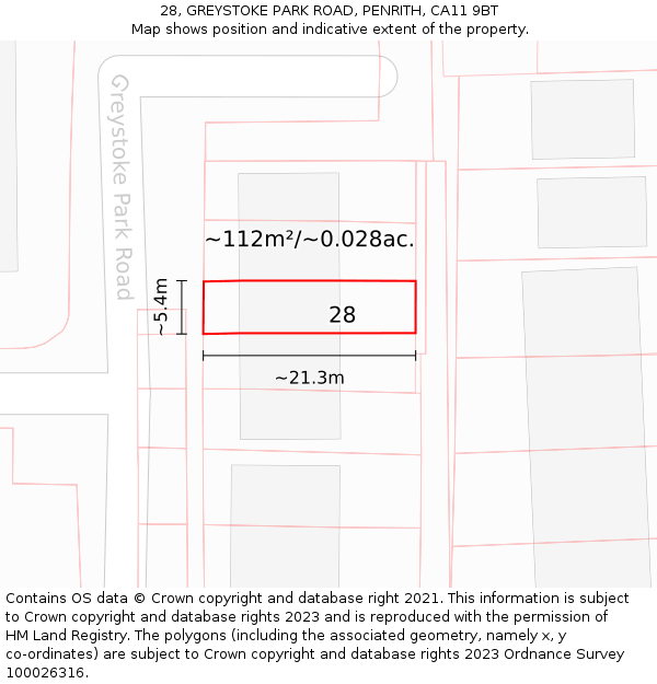 28, GREYSTOKE PARK ROAD, PENRITH, CA11 9BT: Plot and title map