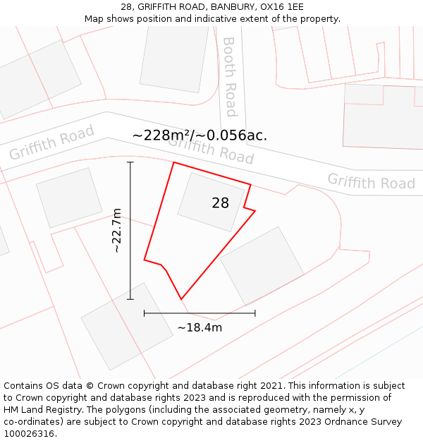 28, GRIFFITH ROAD, BANBURY, OX16 1EE: Plot and title map