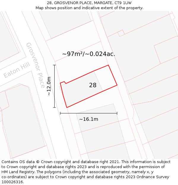 28, GROSVENOR PLACE, MARGATE, CT9 1UW: Plot and title map