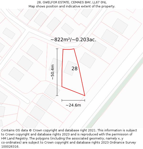 28, GWELFOR ESTATE, CEMAES BAY, LL67 0NL: Plot and title map