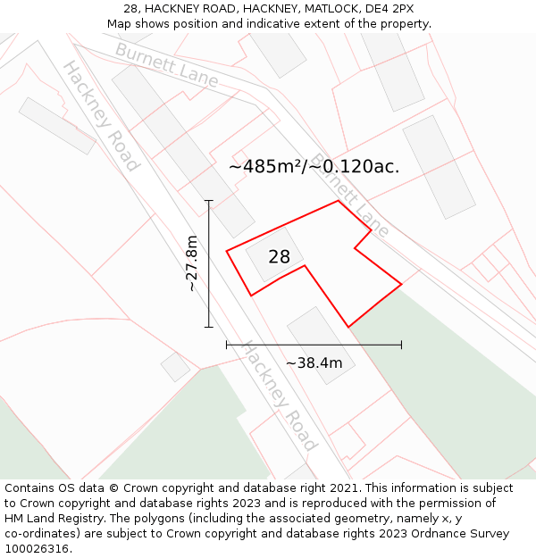 28, HACKNEY ROAD, HACKNEY, MATLOCK, DE4 2PX: Plot and title map