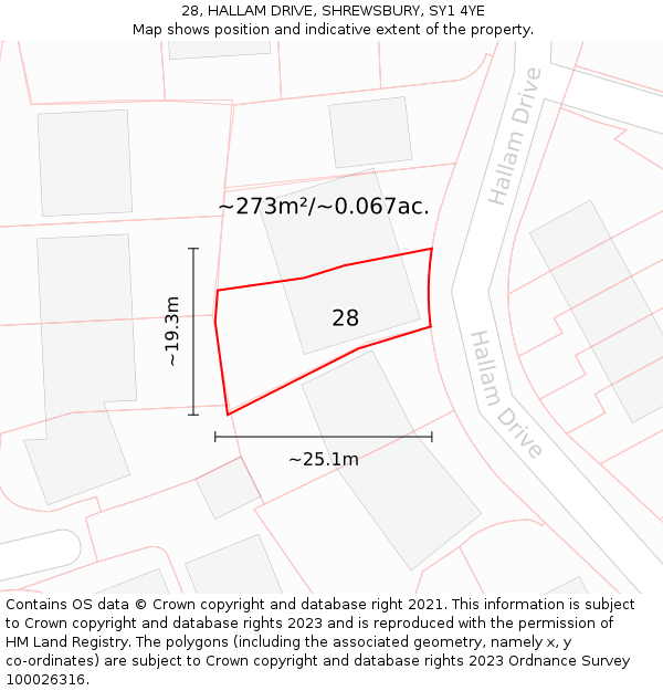 28, HALLAM DRIVE, SHREWSBURY, SY1 4YE: Plot and title map