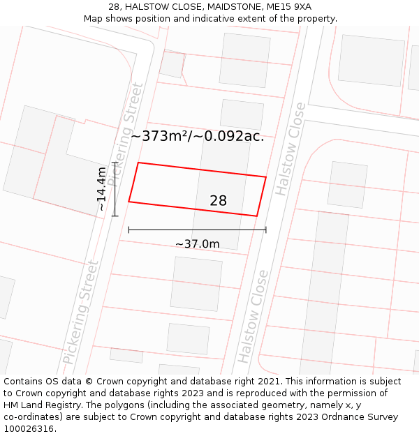 28, HALSTOW CLOSE, MAIDSTONE, ME15 9XA: Plot and title map