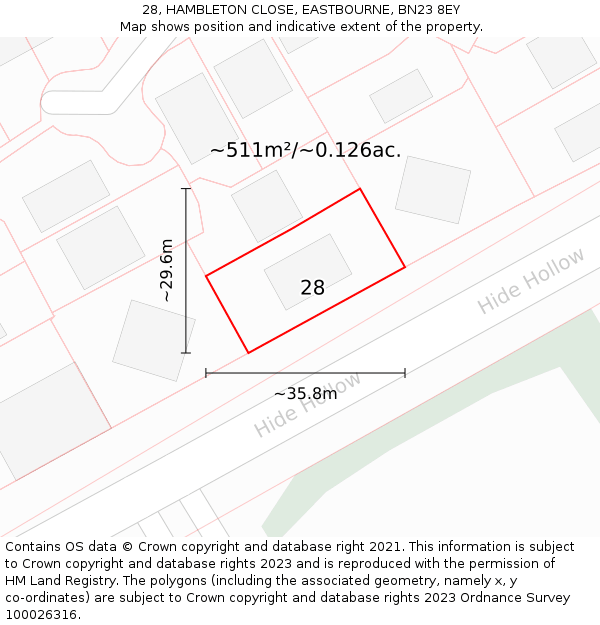 28, HAMBLETON CLOSE, EASTBOURNE, BN23 8EY: Plot and title map
