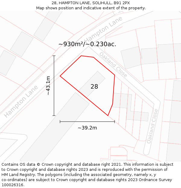 28, HAMPTON LANE, SOLIHULL, B91 2PX: Plot and title map