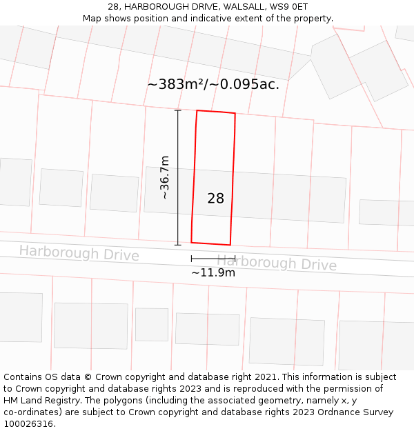 28, HARBOROUGH DRIVE, WALSALL, WS9 0ET: Plot and title map