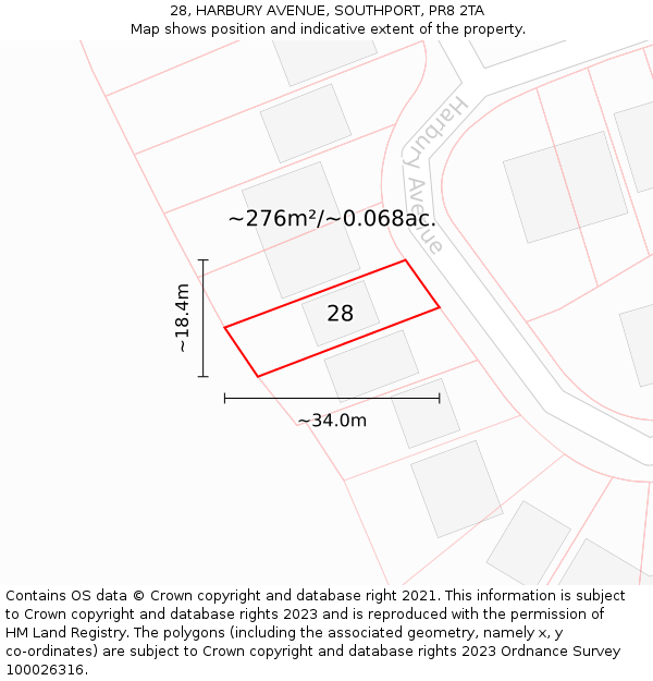 28, HARBURY AVENUE, SOUTHPORT, PR8 2TA: Plot and title map