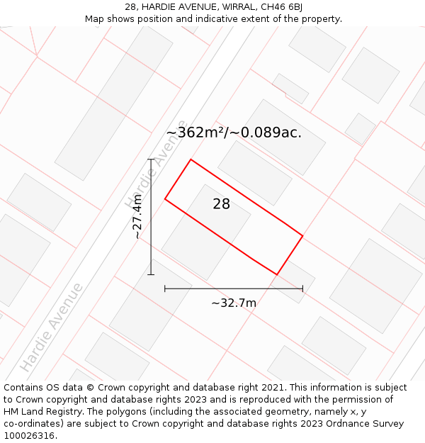 28, HARDIE AVENUE, WIRRAL, CH46 6BJ: Plot and title map