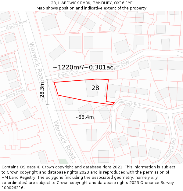 28, HARDWICK PARK, BANBURY, OX16 1YE: Plot and title map