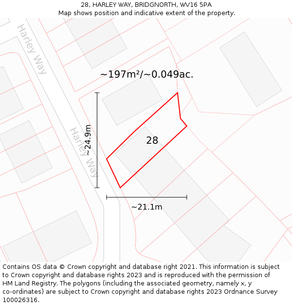 28, HARLEY WAY, BRIDGNORTH, WV16 5PA: Plot and title map