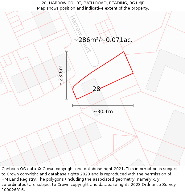 28, HARROW COURT, BATH ROAD, READING, RG1 6JF: Plot and title map