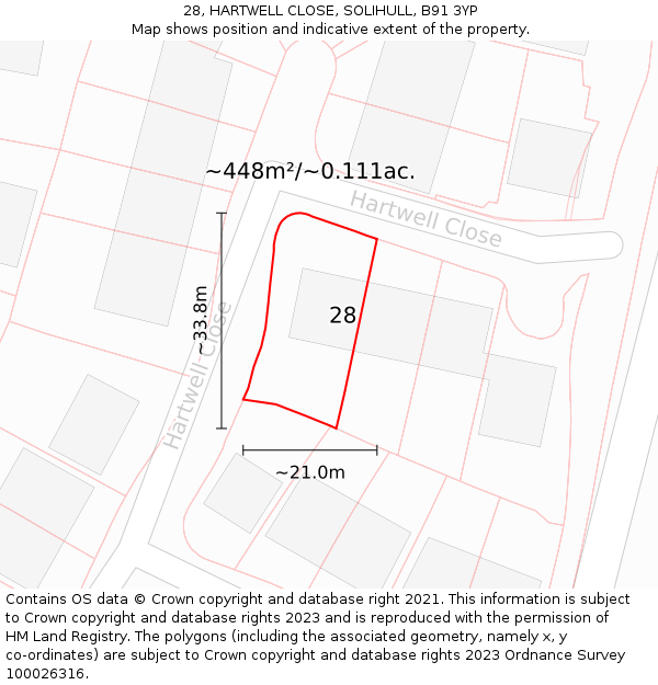 28, HARTWELL CLOSE, SOLIHULL, B91 3YP: Plot and title map