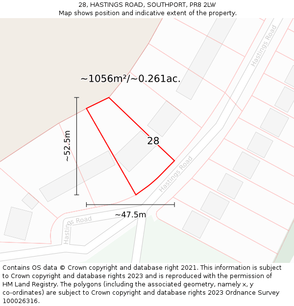 28, HASTINGS ROAD, SOUTHPORT, PR8 2LW: Plot and title map