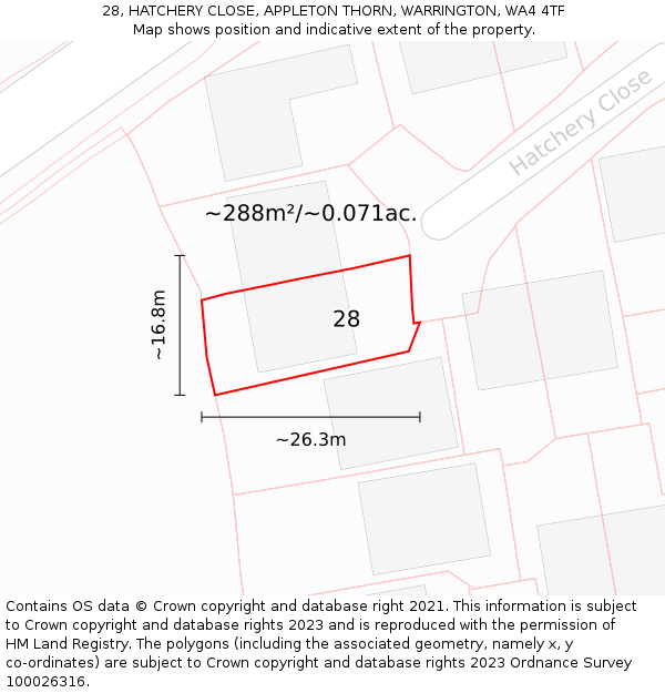 28, HATCHERY CLOSE, APPLETON THORN, WARRINGTON, WA4 4TF: Plot and title map