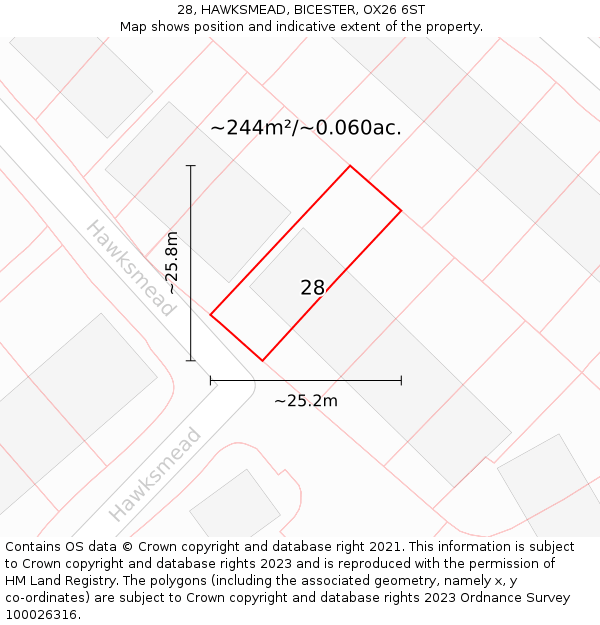 28, HAWKSMEAD, BICESTER, OX26 6ST: Plot and title map