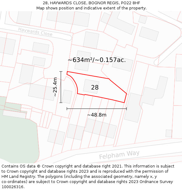 28, HAYWARDS CLOSE, BOGNOR REGIS, PO22 8HF: Plot and title map