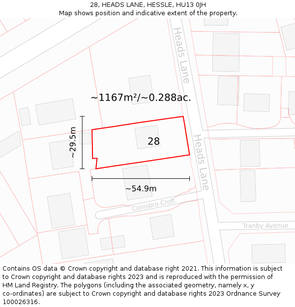 28, HEADS LANE, HESSLE, HU13 0JH: Plot and title map