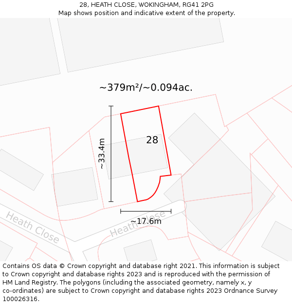 28, HEATH CLOSE, WOKINGHAM, RG41 2PG: Plot and title map