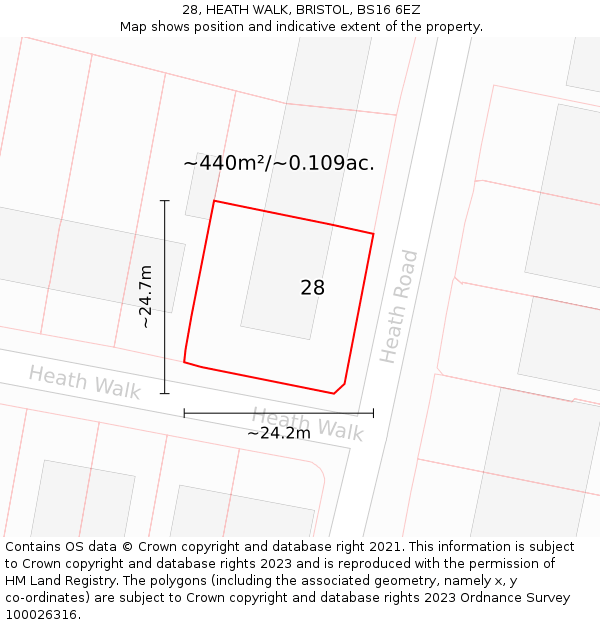 28, HEATH WALK, BRISTOL, BS16 6EZ: Plot and title map